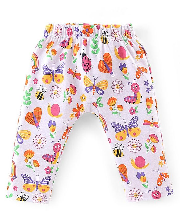 Babyhug Interlock Full Length Diaper Leggings Floral Printed Pack of 3 - Yellow & Pink