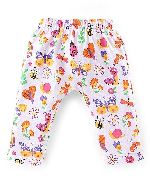 Babyhug Interlock Full Length Diaper Leggings Floral Printed Pack of 3 - Yellow & Pink