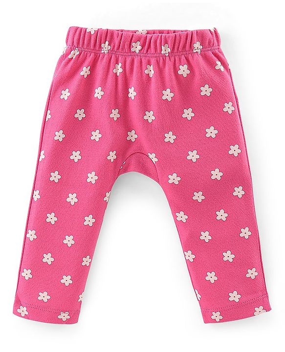 Babyhug Interlock Full Length Diaper Leggings Floral Printed Pack of 3 - Yellow & Pink
