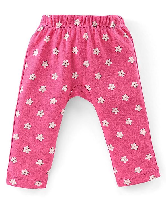 Babyhug Interlock Full Length Diaper Leggings Floral Printed Pack of 3 - Yellow & Pink