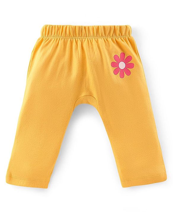 Babyhug Interlock Full Length Diaper Leggings Floral Printed Pack of 3 - Yellow & Pink