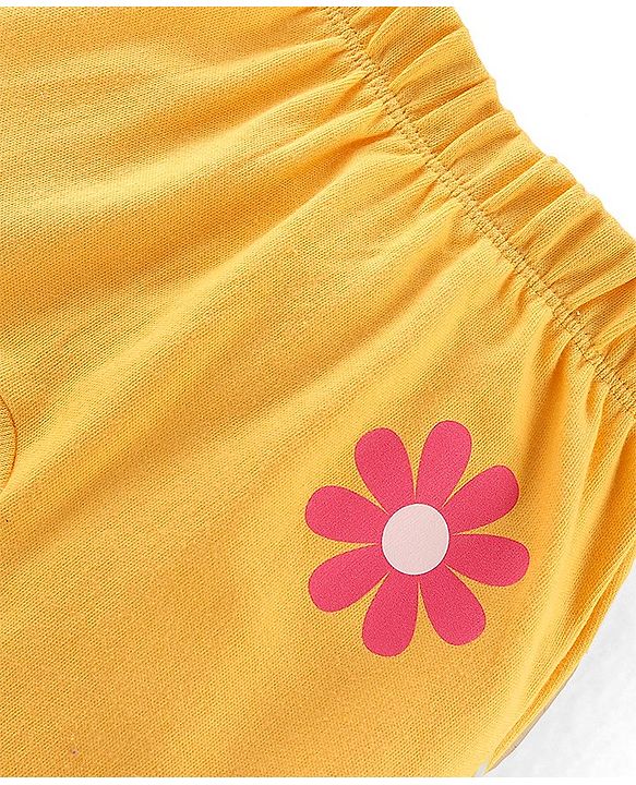 Babyhug Interlock Full Length Diaper Leggings Floral Printed Pack of 3 - Yellow & Pink