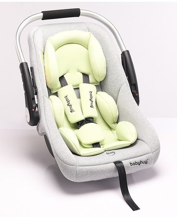 Babyhug Onyx Elite Car Seat cum Carry Cot with Rocking Base and aluminium handle - Grey & Green