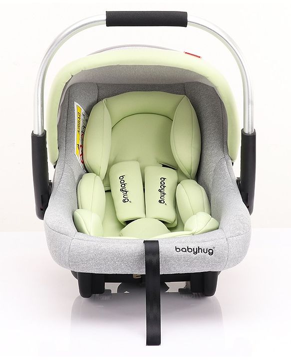 Babyhug Onyx Elite Car Seat cum Carry Cot with Rocking Base and aluminium handle - Grey & Green