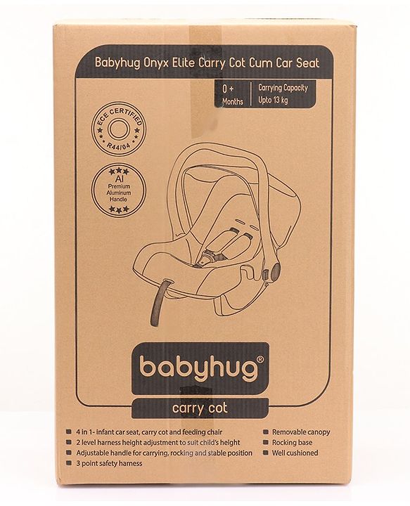 Babyhug Onyx Elite Car Seat cum Carry Cot with Rocking Base and aluminium handle - Grey & Green