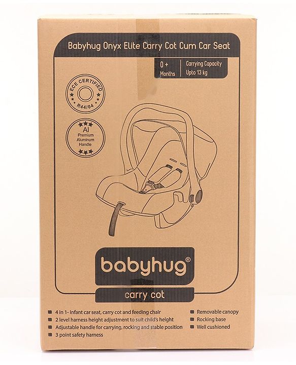 Babyhug Onyx Elite Car Seat cum Carry Cot with Rocking Base and aluminium handle - Grey & Green