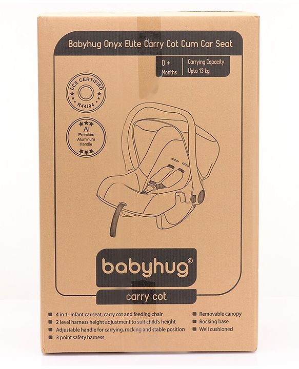 Babyhug Onyx Elite Car Seat cum Carry Cot with Rocking Base and aluminium handle - Grey & Green