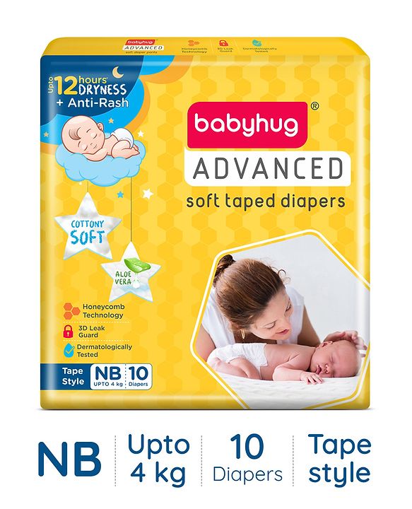 Babyhug Advanced Tape Style Diapers New Born Size - 10 Pieces