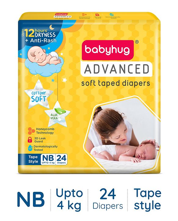 Babyhug Advanced Tape Style Diapers New Born Size - 10 Pieces