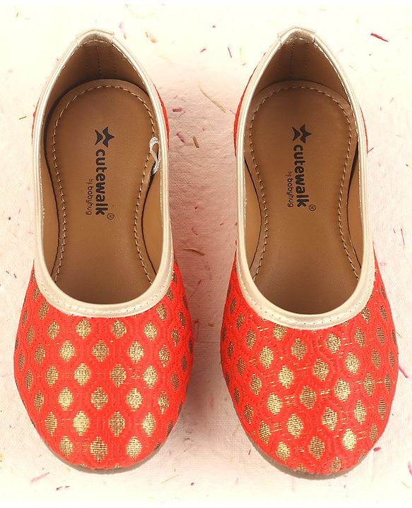 Cute Walk by Babyhug Foil Print Mojaris - Red