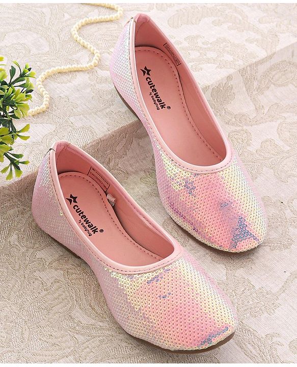 Cute Walk by Babyhug Slip On Mojaris with Sequins Detailing - Pink