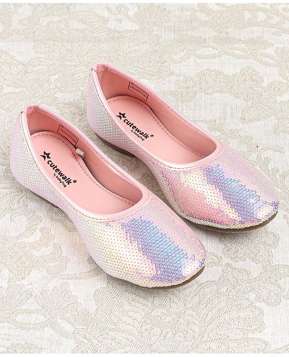Cute Walk by Babyhug Slip On Mojaris with Sequins Detailing - Pink