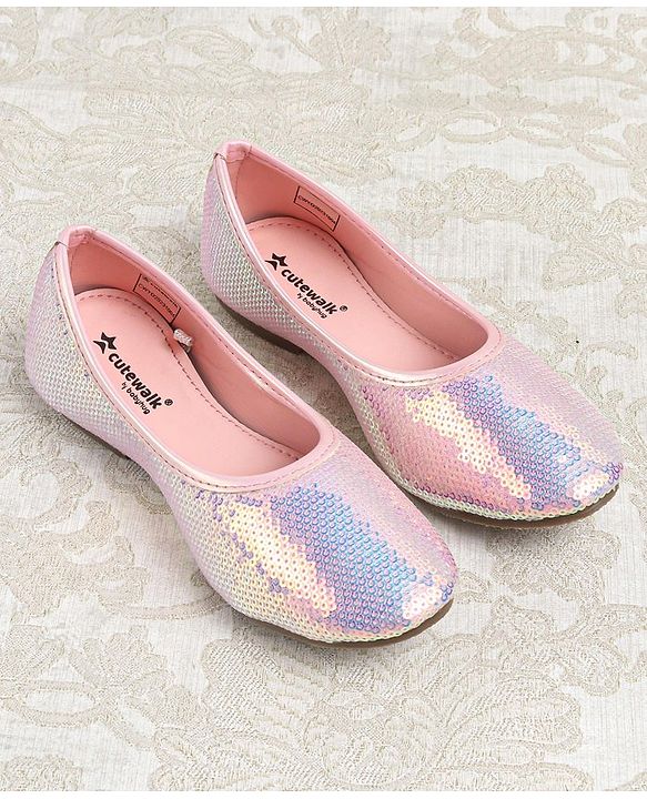 Cute Walk by Babyhug Slip On Mojaris with Sequins Detailing - Pink