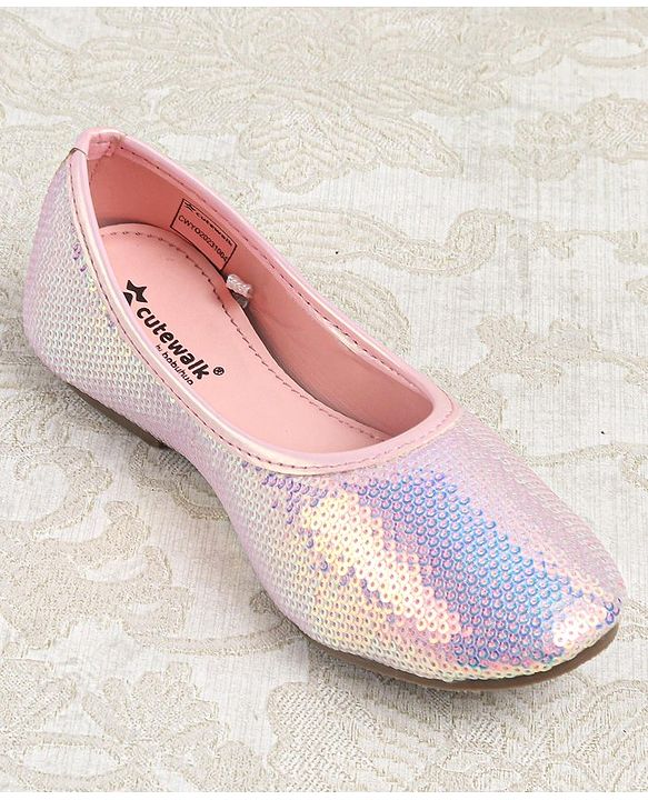 Cute Walk by Babyhug Slip On Mojaris with Sequins Detailing - Pink