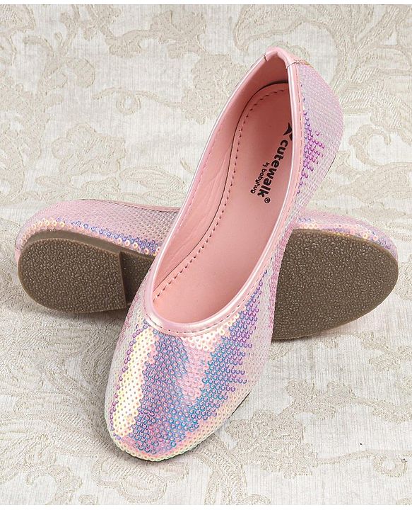 Cute Walk by Babyhug Slip On Mojaris with Sequins Detailing - Pink