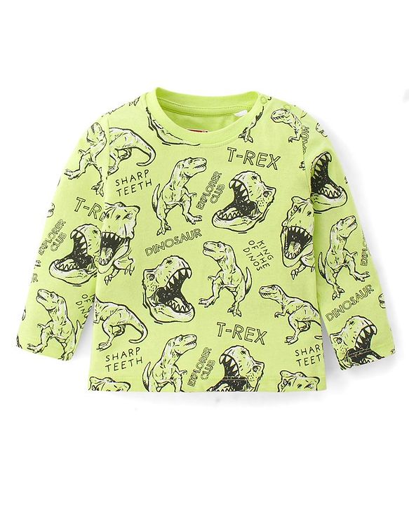 Babyhug Cotton Knit Full Sleeves Dino Printed Night Suit - Green