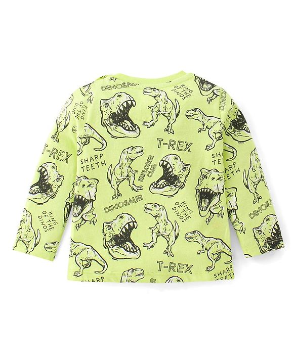 Babyhug Cotton Knit Full Sleeves Dino Printed Night Suit - Green