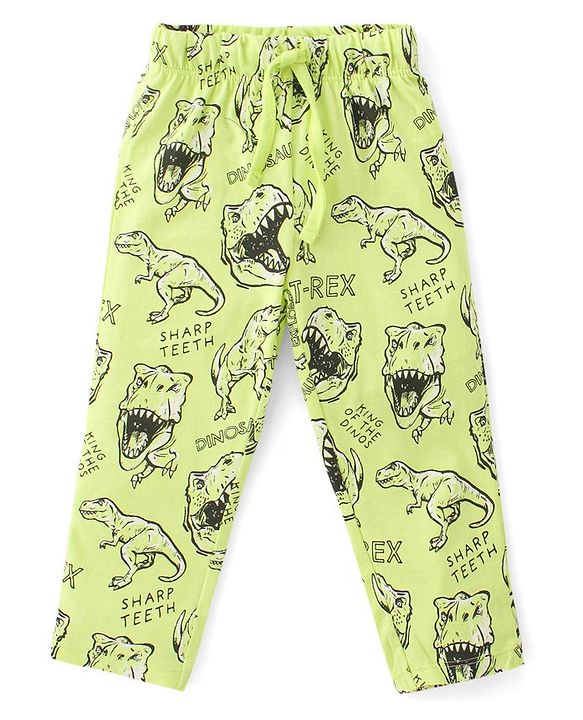 Babyhug Cotton Knit Full Sleeves Dino Printed Night Suit - Green