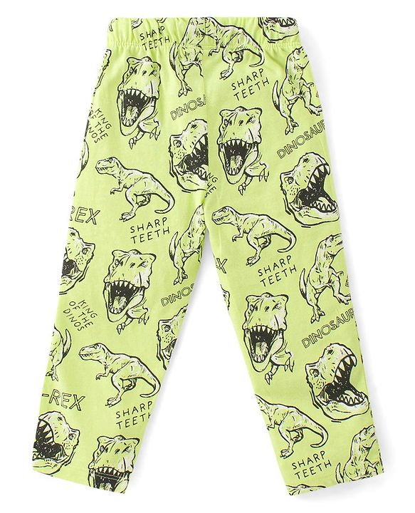 Babyhug Cotton Knit Full Sleeves Dino Printed Night Suit - Green