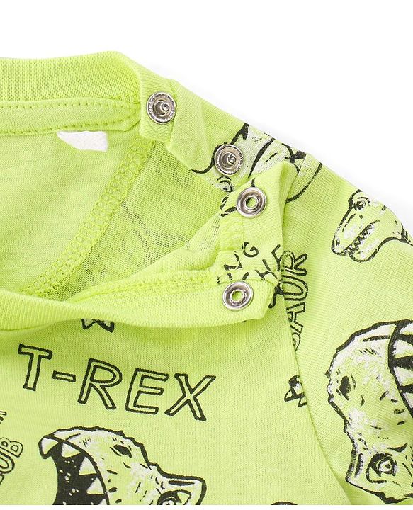Babyhug Cotton Knit Full Sleeves Dino Printed Night Suit - Green
