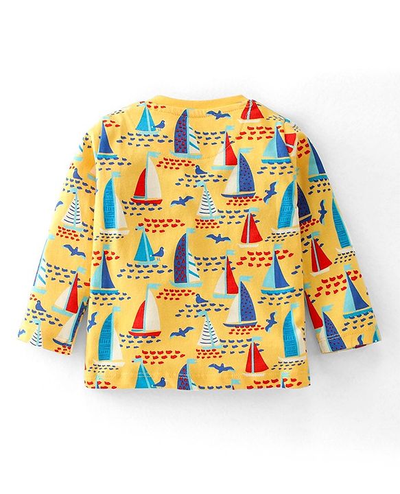 Babyhug Cotton Interlock Knit Full Sleeves Night Suit With Boat Print - Yellow