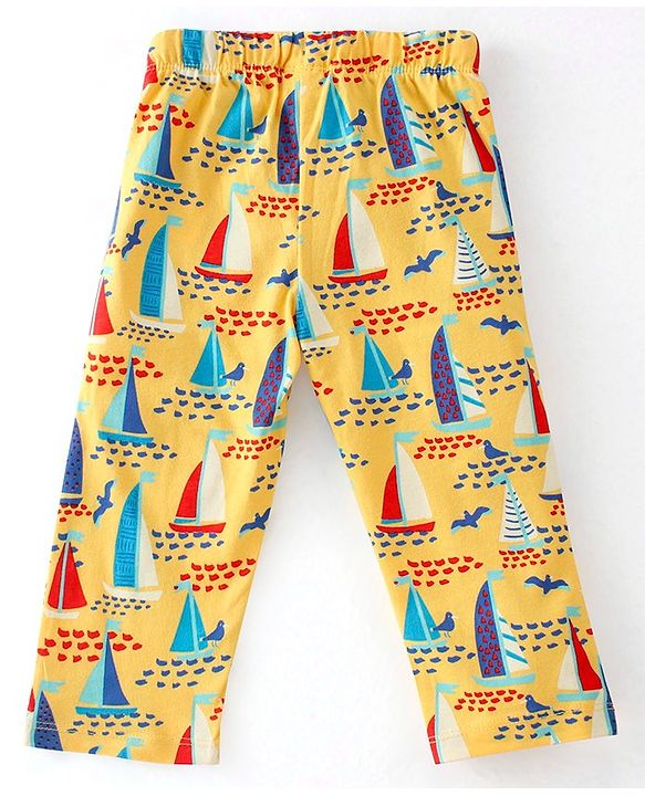 Babyhug Cotton Interlock Knit Full Sleeves Night Suit With Boat Print - Yellow