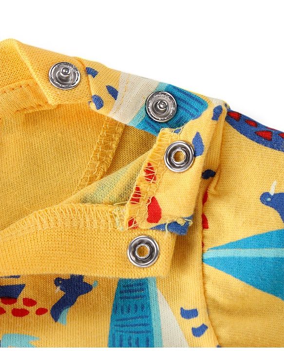Babyhug Cotton Interlock Knit Full Sleeves Night Suit With Boat Print - Yellow