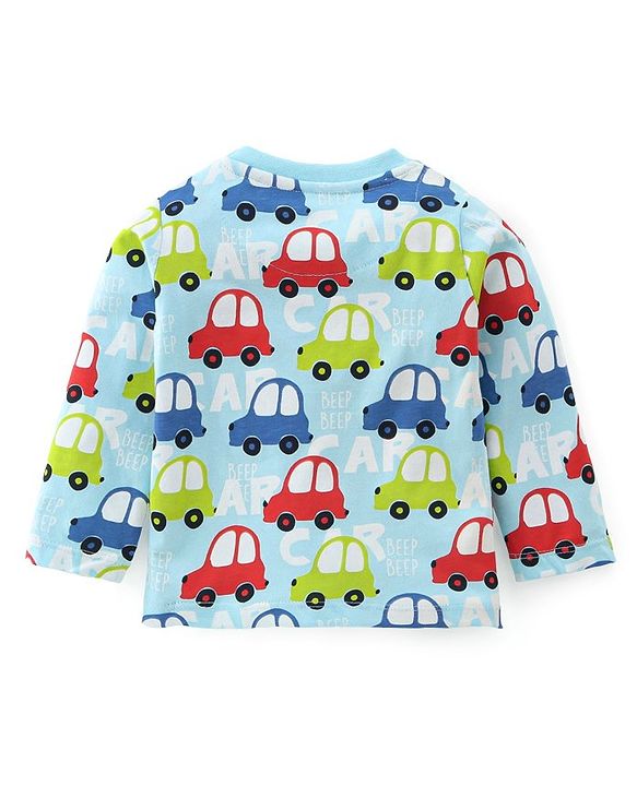 Babyhug Cotton Single Jersey Knit Full Sleeves Night Suit Car Print - Blue
