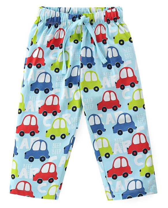 Babyhug Cotton Single Jersey Knit Full Sleeves Night Suit Car Print - Blue