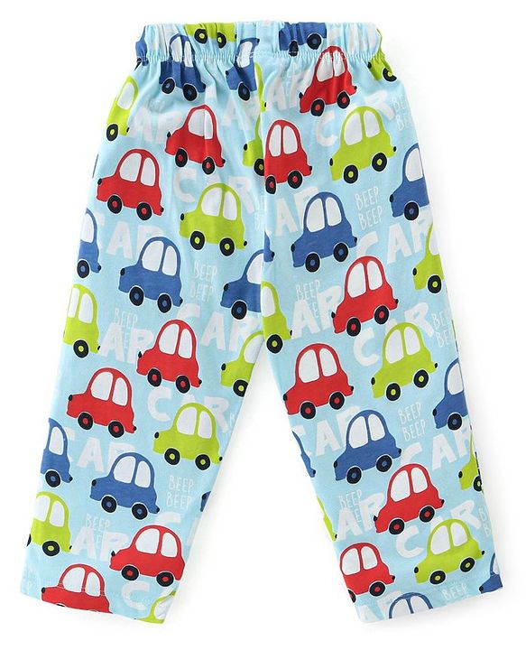 Babyhug Cotton Single Jersey Knit Full Sleeves Night Suit Car Print - Blue