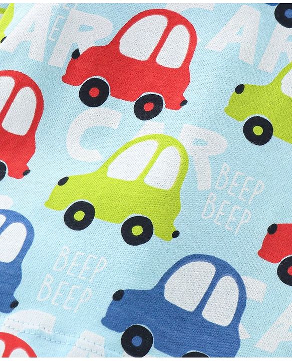 Babyhug Cotton Single Jersey Knit Full Sleeves Night Suit Car Print - Blue
