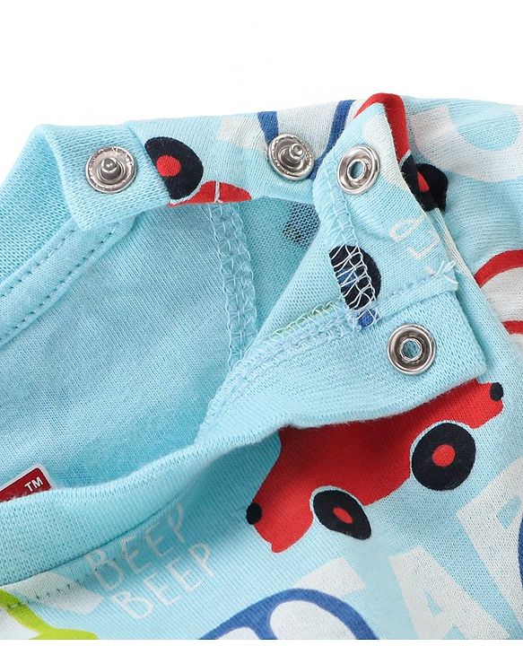 Babyhug Cotton Single Jersey Knit Full Sleeves Night Suit Car Print - Blue