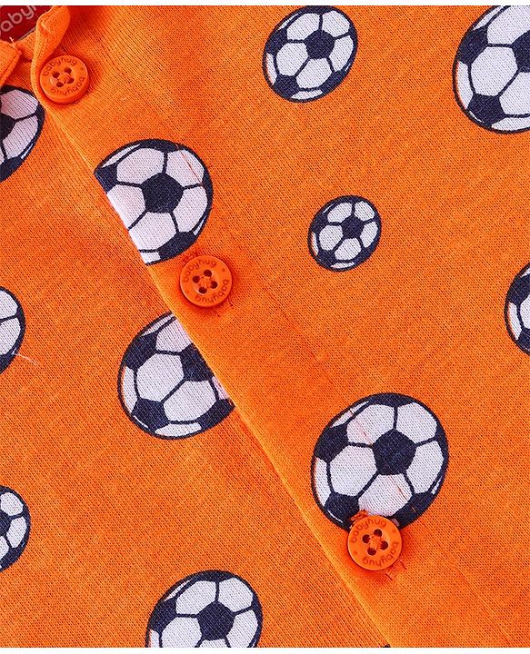 Babyhug Cotton Knit Full Sleeves Footballs Print Night Suit - Orange
