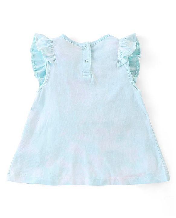 Babyhug Half Sleeves 100% Cotton Top and Capri With Floral Embellished - Blue & Pink