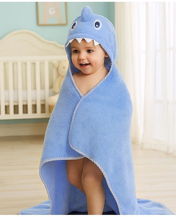 Babyhug Terry Woven Hooded Towel with Monster Design 76.2x76.2 cm - Blue