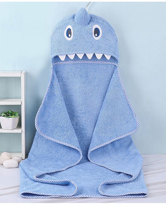 Babyhug Terry Woven Hooded Towel with Monster Design 76.2x76.2 cm - Blue