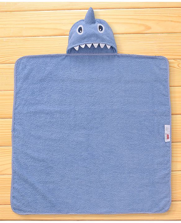 Babyhug Terry Woven Hooded Towel with Monster Design 76.2x76.2 cm - Blue