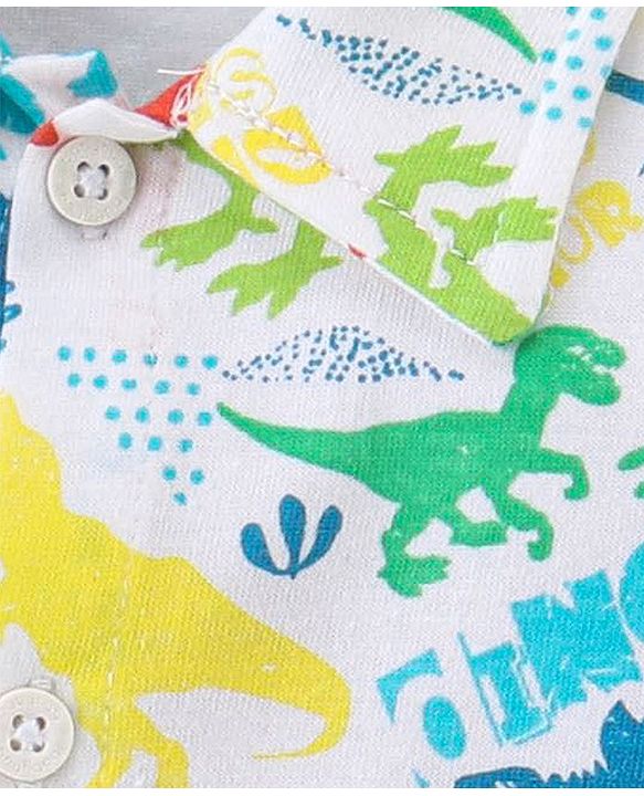 Babyhug Cotton Knit Full Sleeves Night Suit With Dino Print - White