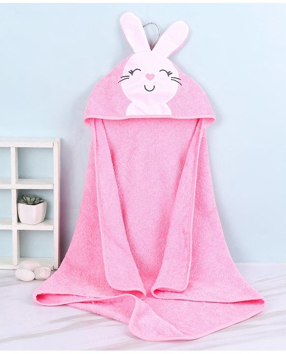 Babyhug Terry Woven Hooded Towel With Bunny Design L 80 x B 80 cm-Pink