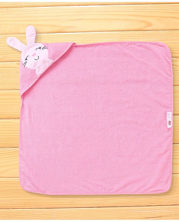 Babyhug Terry Woven Hooded Towel With Bunny Design L 80 x B 80 cm-Pink