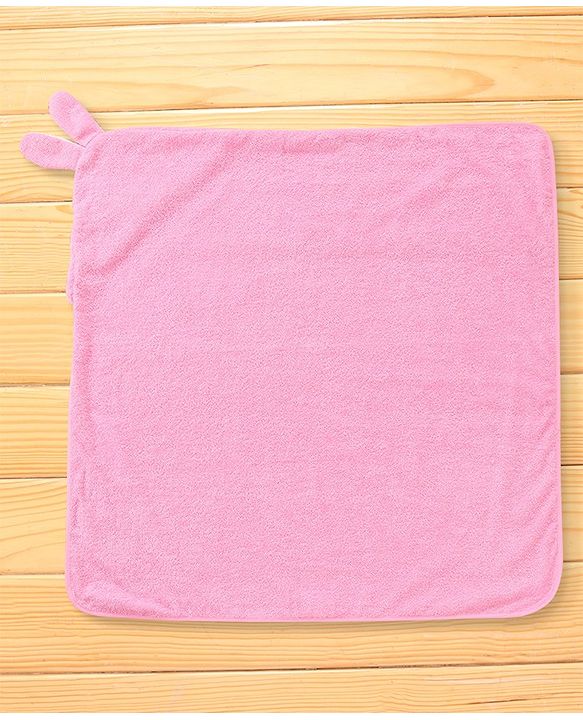 Babyhug Terry Woven Hooded Towel With Bunny Design L 80 x B 80 cm-Pink