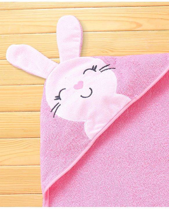 Babyhug Terry Woven Hooded Towel With Bunny Design L 80 x B 80 cm-Pink