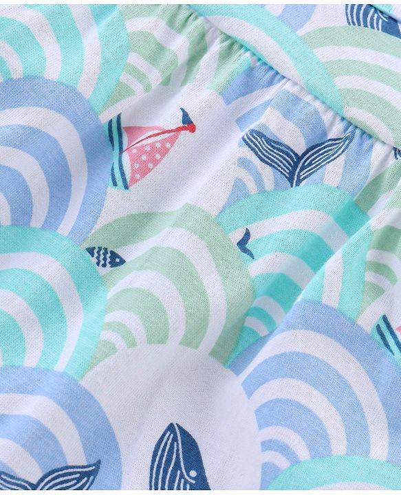 Babyhug 100% Cotton Singlet Sleeveless Top With Waves Graphics- White & Blue