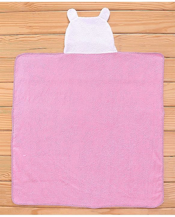 Babyhug Terry Woven Hooded Towel Kitten Print L 76 x B 76 cm - Pink & White