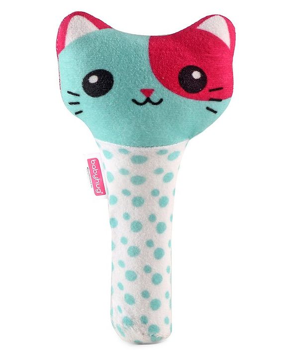 Babyhug Kitty Face Rattle Soft Toy with Squeeze Handle - Multicolor