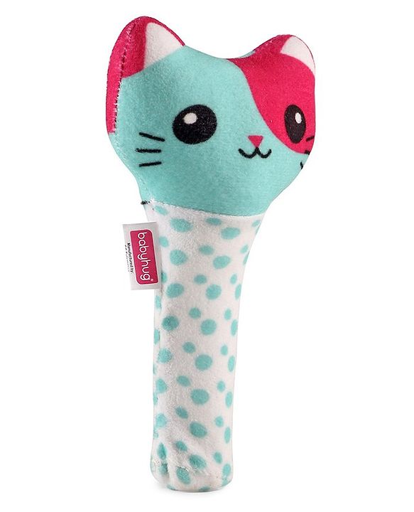 Babyhug Kitty Face Rattle Soft Toy with Squeeze Handle - Multicolor