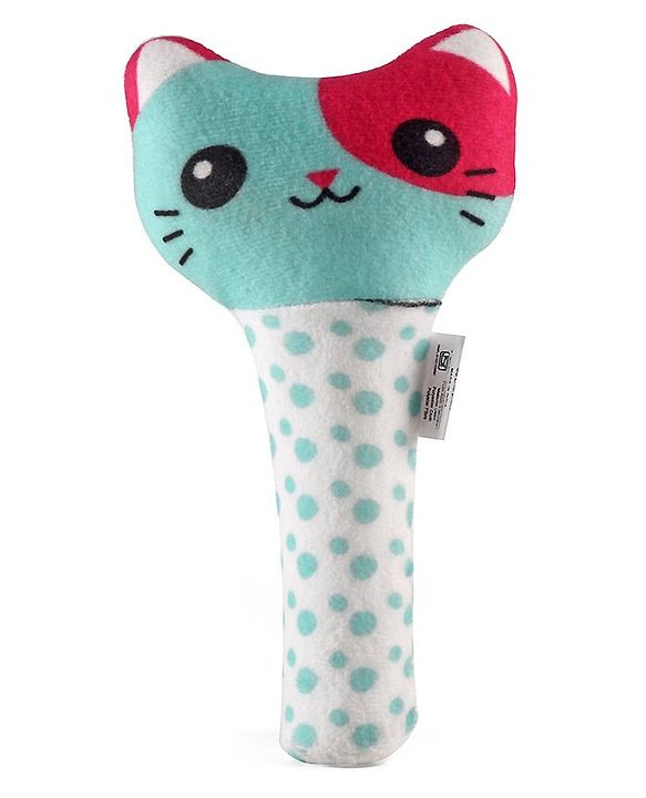 Babyhug Kitty Face Rattle Soft Toy with Squeeze Handle - Multicolor