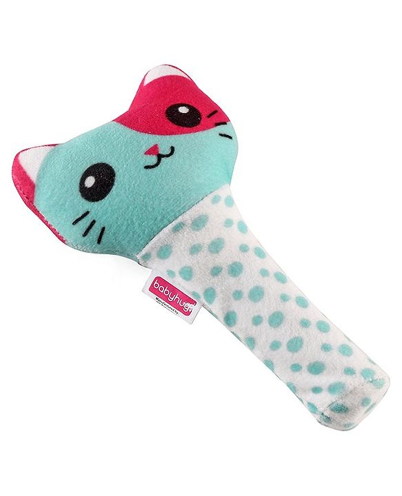 Babyhug Kitty Face Rattle Soft Toy with Squeeze Handle - Multicolor