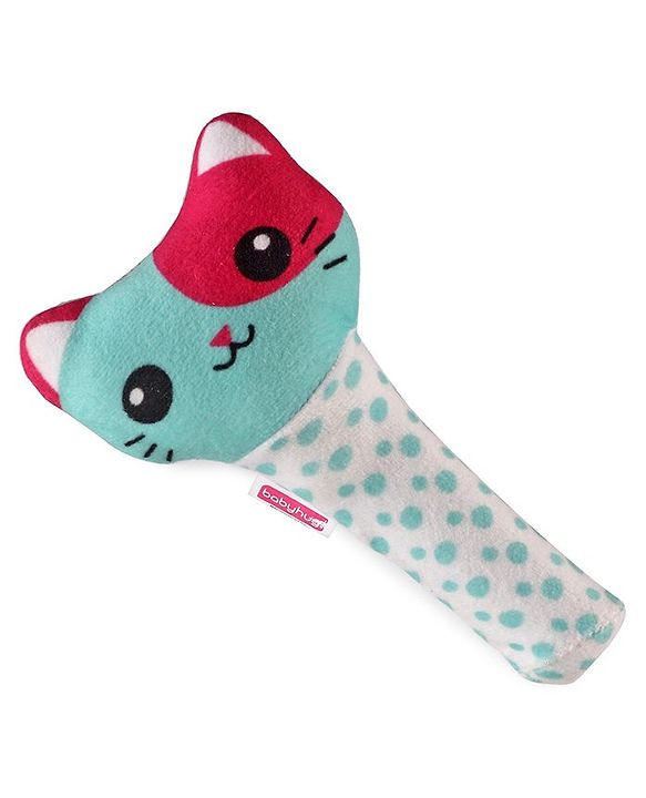 Babyhug Kitty Face Rattle Soft Toy with Squeeze Handle - Multicolor