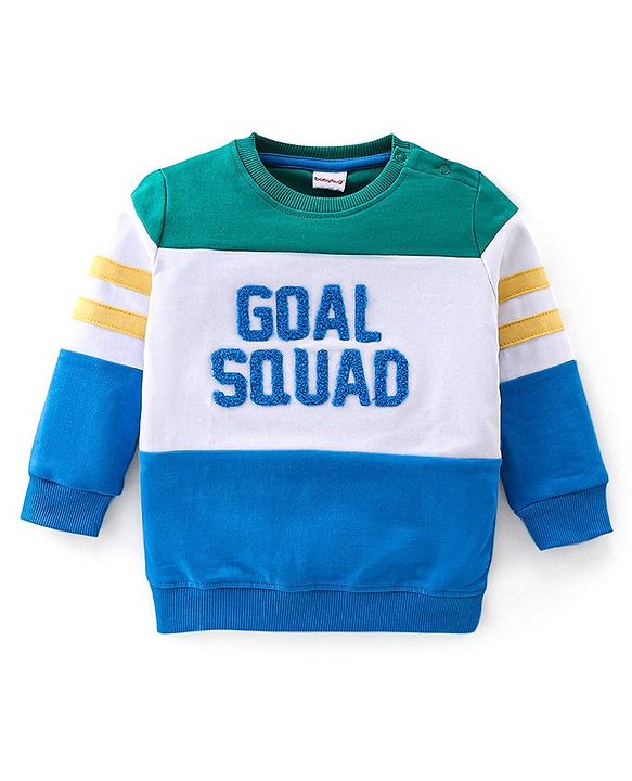 Babyhug 100% Cotton Full Sleeves T-Shirt & Lounge Pants With Text Embroidery - Green & Blue